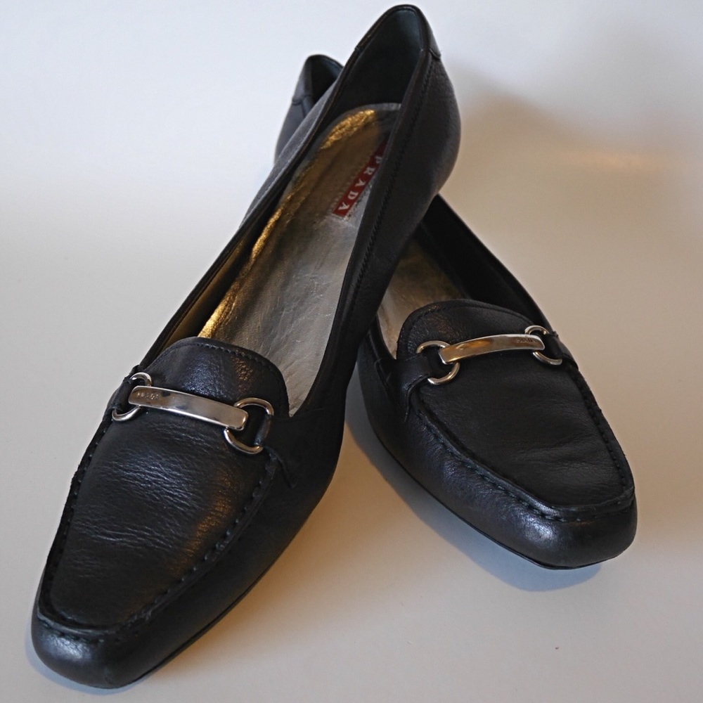 Prada Black Kitten Heel Loafers